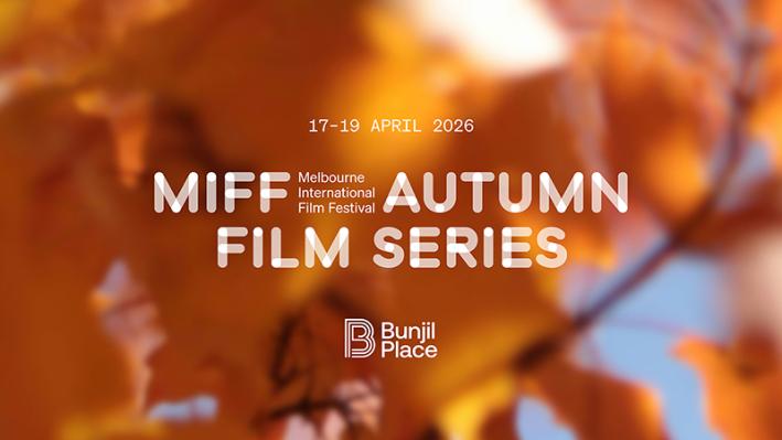 MIFF Autumn Series Series - text over a background of autumn leaves & sky.