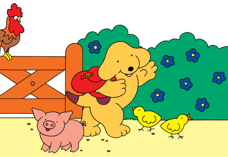 A cartoon dog with some farm animals - from SPOT